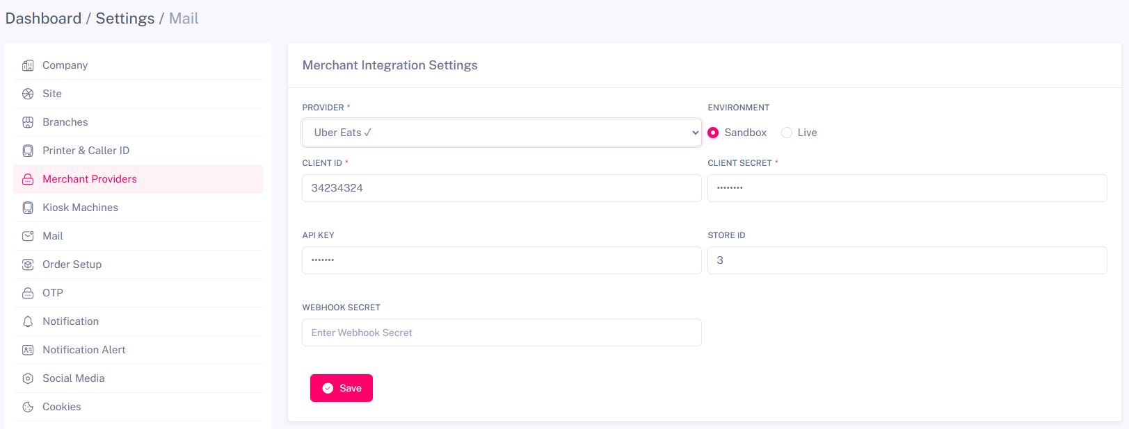 Just Eat merchant integration settings